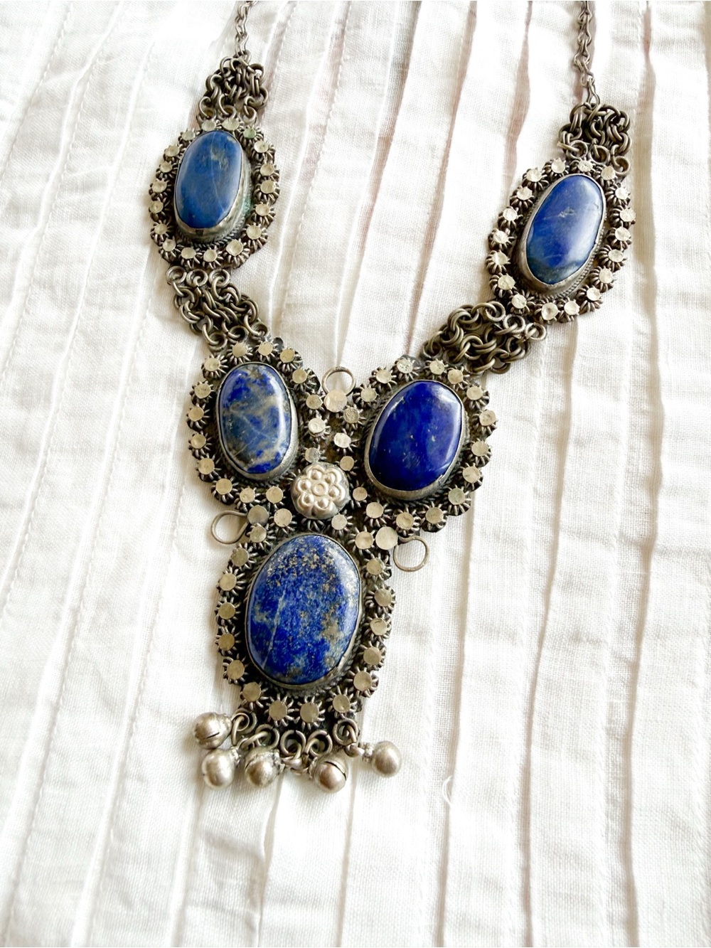 Vintage Lapis Lazuli Statement Necklace / Artisan Tribal Boho Necklace